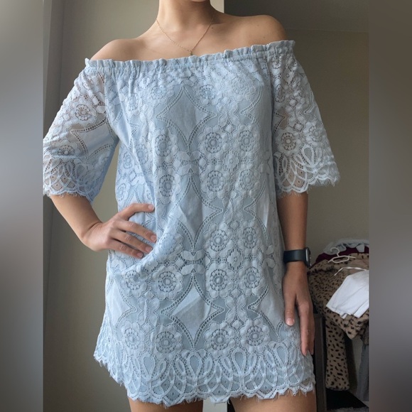 BB Dakota Blue Ruched Off-Shoulder Dress Small - Picture 3 of 3